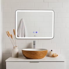 Oglindă de baie cu iluminare LED și funcție anti-ceață - Ramă argintie 80x60 cm