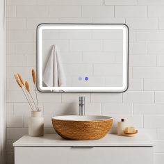 Oglindă de baie cu iluminare LED și funcție anti-ceață - Ramă argintie 80x60 cm