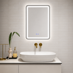 Oglindă de baie Bianca cu iluminare LED și funcție anti-aburire – ramă argintie, 60x80 cm