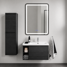 Oglindă de baie Bianca cu iluminare LED și funcție anti-aburire – ramă neagră, 60x80 cm