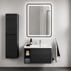 Oglindă de baie Bianca cu iluminare LED și funcție anti-aburire – ramă neagră, 60x80 cm