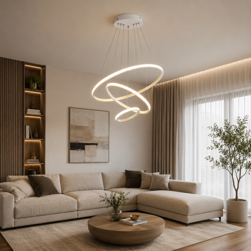 Candelabru Eloria Alb, 36W/70W LED cu 3 culori de lumină